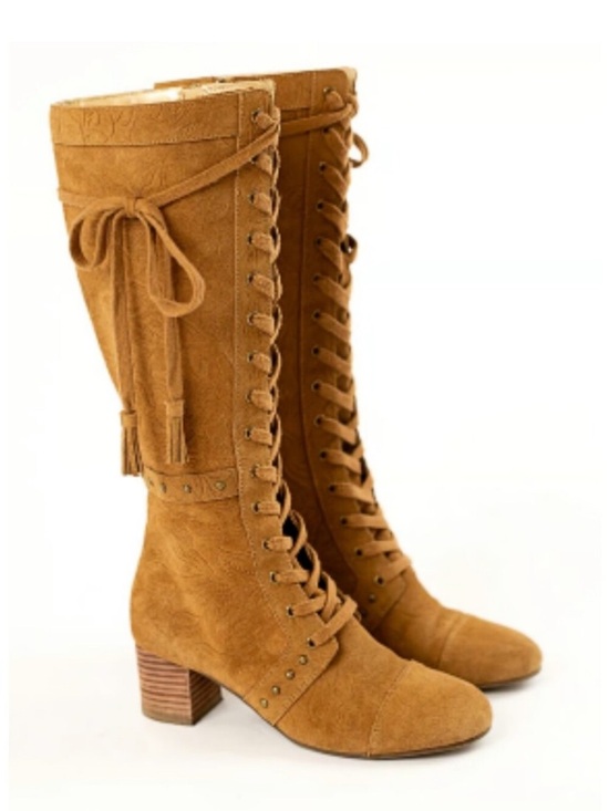 Joyfolie Shoes - Joyfolie Marita Floral Leather Tall Lace Up Boots 7.5 NEW